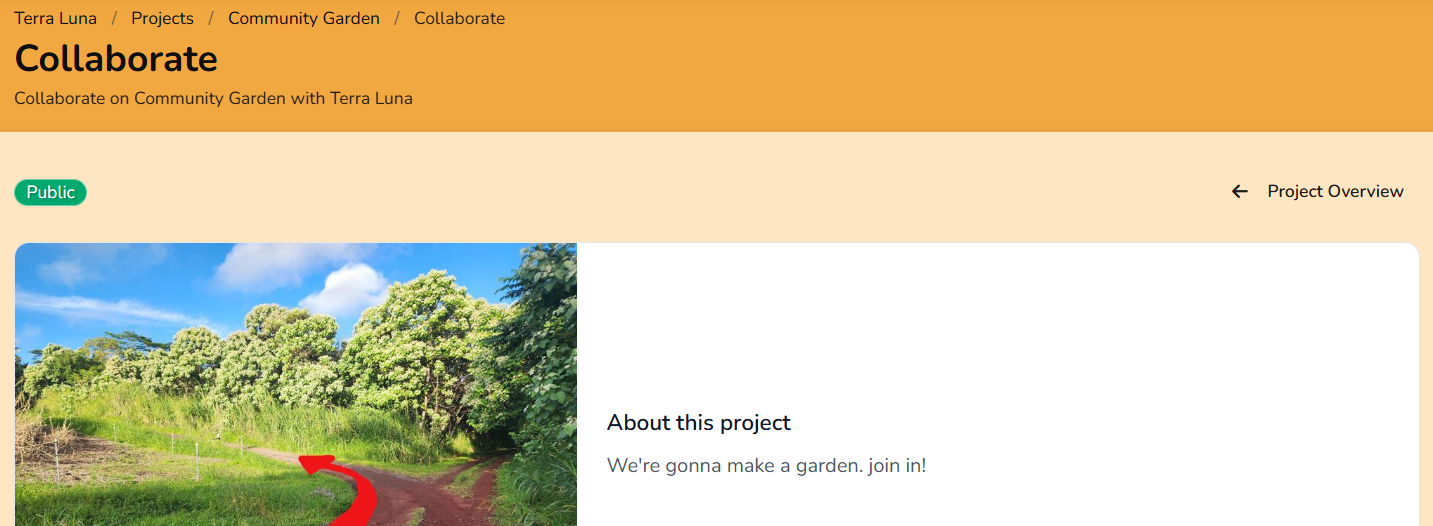 Public project page with collaborate or fund buttons